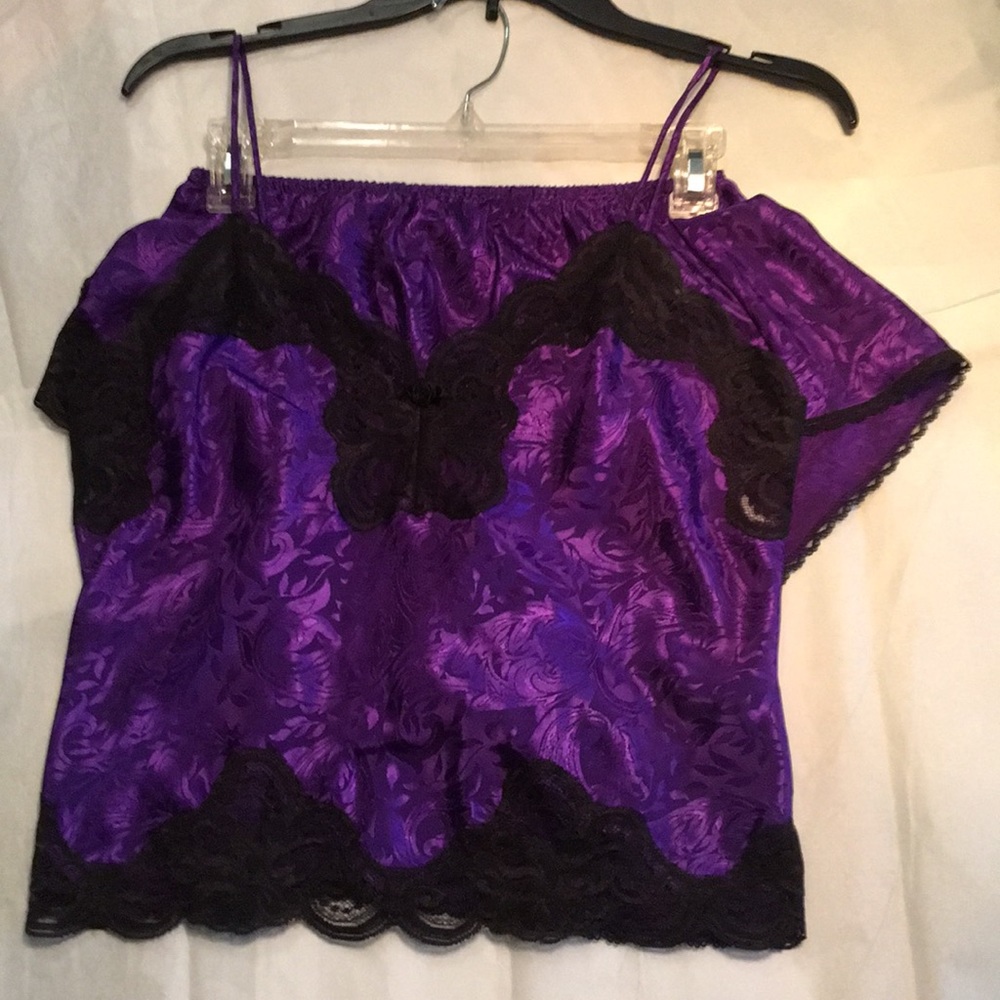 Purple & black lace Cami & Tap Pants set